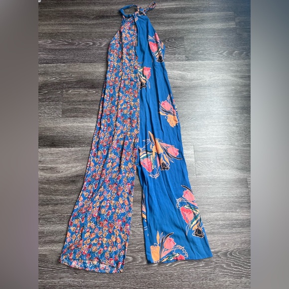 Free People The Life Exotic Jumpsuit in Sapphire Combo (Blue) Halter Size 0 - Picture 4 of 11